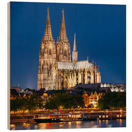 Tableau en bois  Vue nocturne de la cathédrale de Cologne