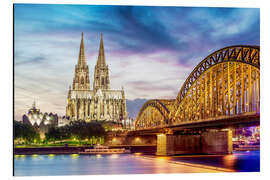 Magnettafel Beleuchteter Dom in Köln mit Brücke und Rhein