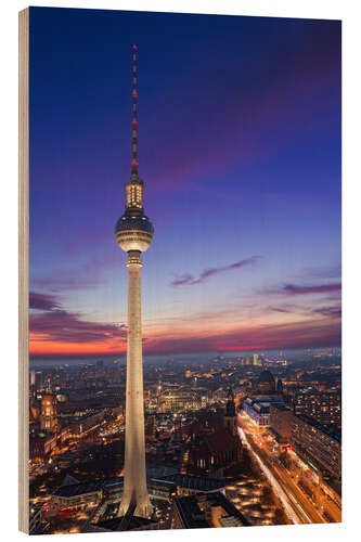 Wood print Berlin TV Tower at night