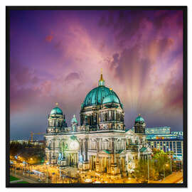 Gerahmter Kunstdruck Berliner Dom - Deutscher Dom bei Sonnenuntergang