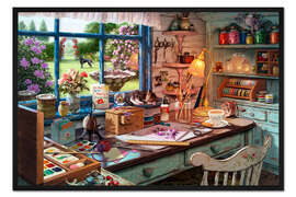 Gerahmter Kunstdruck Großmutters Handarbeitsstube
