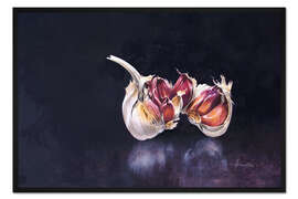 Gerahmter Kunstdruck Knoblauch auf Schwarz