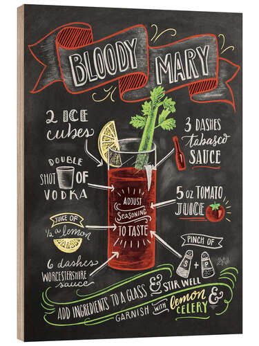 Holzbild Bloody Mary Rezept (Englisch)