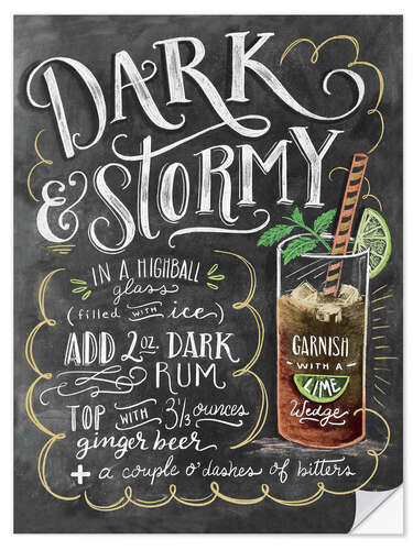 Selvklebende plakat Dark & Stormy cocktail oppskrift (engelsk)