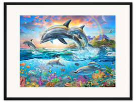 Gerahmter Kunstdruck Delfinfamilie