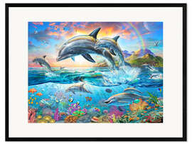 Ingelijste kunstdruk Dolphin Family