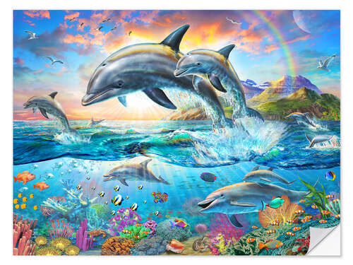 Sticker mural Famille de dauphins