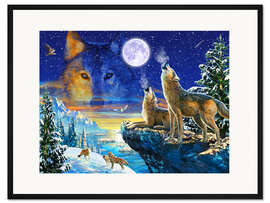 Gerahmter Kunstdruck Heulende Wölfe