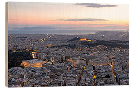 Holzbild Athen in der Nacht