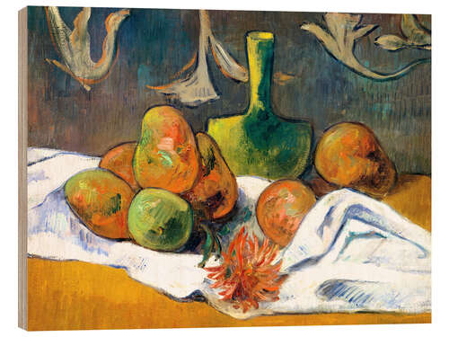 Wood print Still Life with Teapot and Fruit