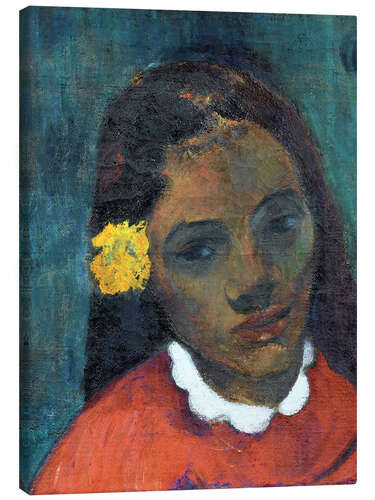 Canvas print Head of a Tahitian woman listening Flower