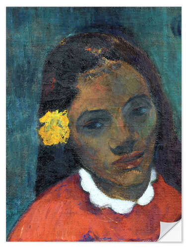 Naklejka na ścianę Head of a Tahitian woman listening Flower