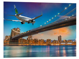 PVC-taulu Aircraft flying over Brooklyn Bridge in New York