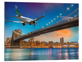 Gallery print Aircraft flying over Brooklyn Bridge in New York