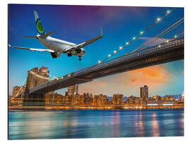 Magnettafel Flugzeug überfliegt Brooklyn Brücke in New York