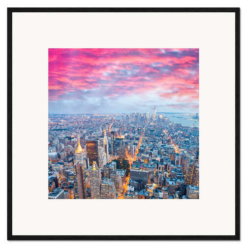 Gerahmter Kunstdruck Wunderschöne New Yorker Skyline bei Nacht
