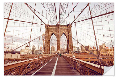 Selvklebende plakat New York Brooklyn Bridge and city skyline