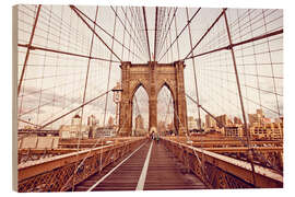 Holzbild New York Brooklyn Bridge und die Skyline der Stadt