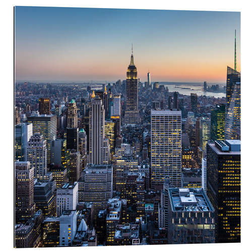 Tableau en plexi-alu Empire State Building et gratte-ciels au crépuscule, New York