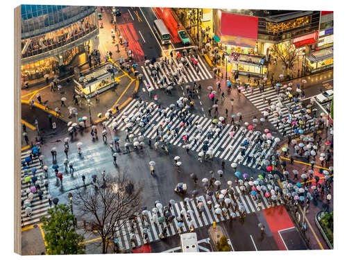 Wood print Pedestrian cross a street in Tokyo Shibuya