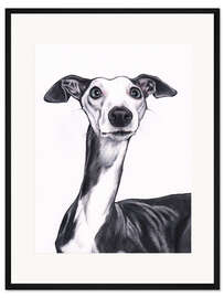 Gerahmter Kunstdruck Whippet, Blau und Weiß