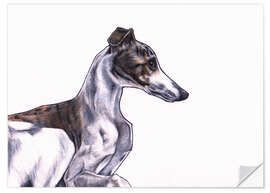 Wandsticker Whippet Illustration, Farbe Bleistiftzeichnung