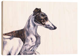 Holzbild Whippet Illustration, Farbe Bleistiftzeichnung