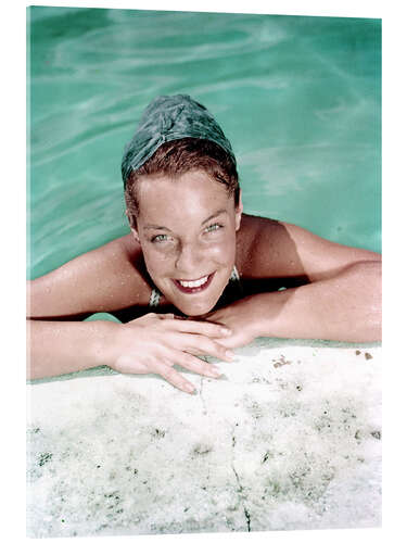 Acrylglasbild Romy Schneider im Schwimmbad