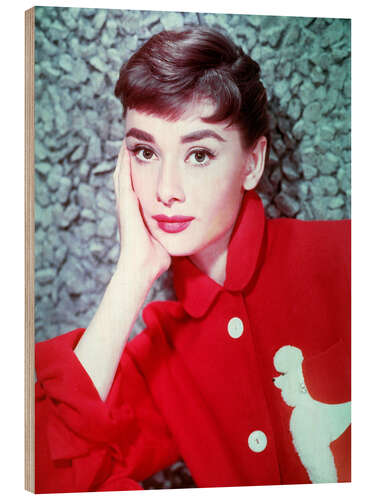 Holzbild Audrey Hepburn in Rot