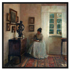 Gerahmter Kunstdruck Interieur mit lesender Frau