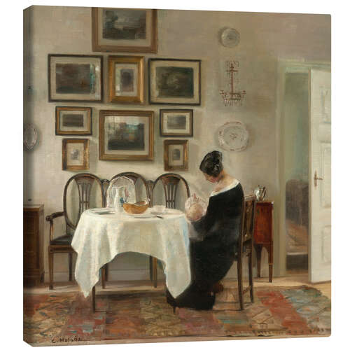 Canvas print Mother and child in a dining room interior