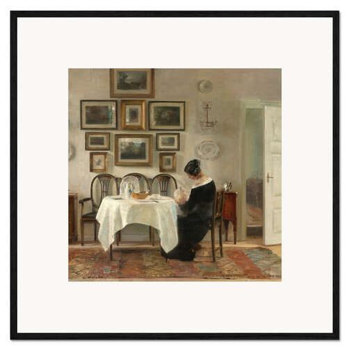 Impresión de arte enmarcada Mother and child in a dining room interior
