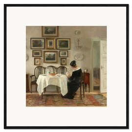Impresión de arte enmarcada Mother and child in a dining room interior