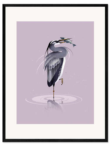 Inramat konsttryck Grey Heron