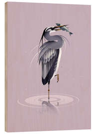 Wood print Grey Heron