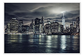 Póster  Manhattan por la noche, Nueva York