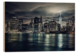 Tableau en bois  Manhattan la nuit, New York