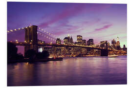 Foam board print Brooklyn Bridge and Manhattan at purple sunset