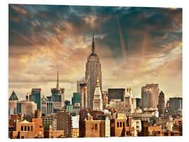 Foam board print Manhattan Skyscrapers with beautiful sky colors