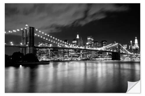 Selvklebende plakat Brooklyn Bridge - natt scene