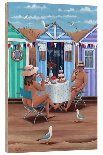 Quadro de madeira Beach huts afternoon teas