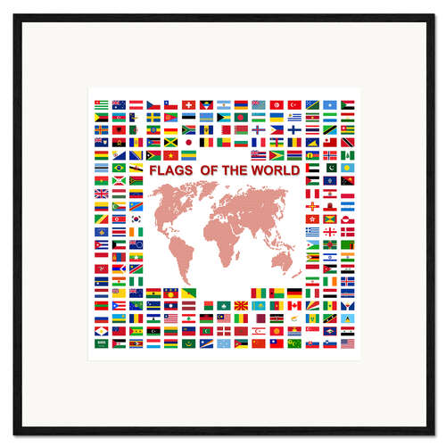 Ingelijste kunstdruk Flags of the world