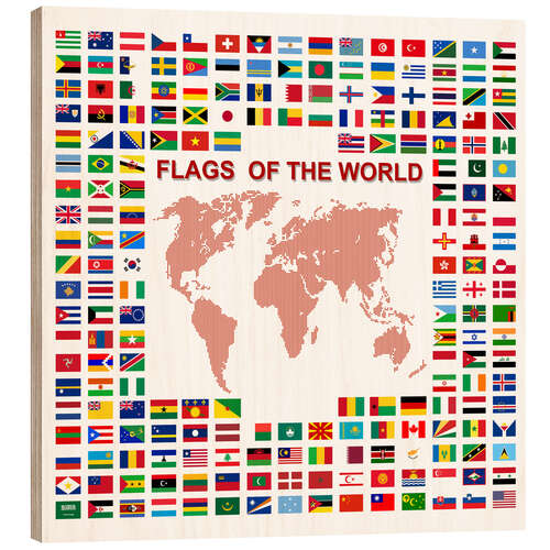 Wood print Flags of the world