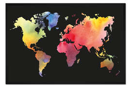 Gerahmter Kunstdruck Weltkarte in Aquarell