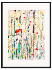 Gerahmter Kunstdruck Wachsen II Vogel Blumen