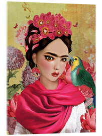 Akrylglastavla  Frida Kahlo &amp; Parrot - Mandy Reinmuth