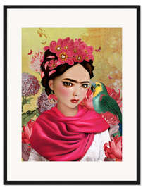 Gerahmter Kunstdruck Frida Kahlo mit Papagei