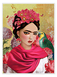 Veggbilde  Frida Kahlo &amp; Parrot - Mandy Reinmuth