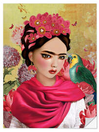 Sticker mural Frida Kahlo &amp; Parrot