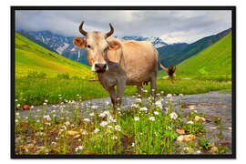 Gerahmter Kunstdruck Rind auf der Alm